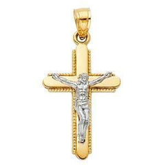14K Gold 15mm Two Tone Jesus Crucifix Cross Religious Pendant