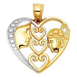 14k Two Tone Gold 22mm Heart Assorted Pendant