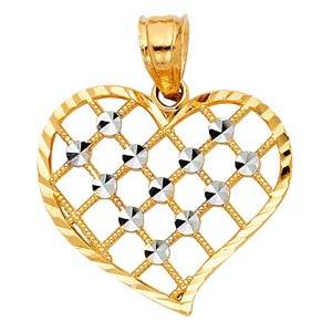 14k Two Tone Gold 20mm Heart Assorted Pendant