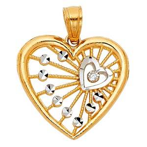 14k Two Tone Gold 18mm Heart Assorted Pendant