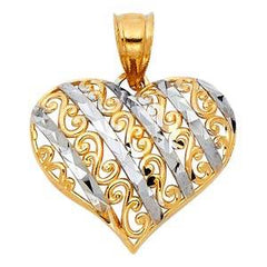 14k Two Tone Gold 20mm Heart Assorted Pendant