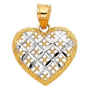 14k Two Tone Gold 18mm Heart Assorted Pendant