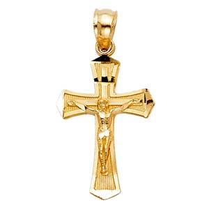 14K Yellow Gold 13mm Jesus Crucifix Cross Religious Pendant