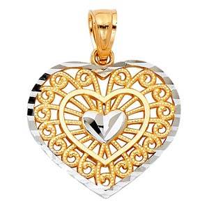 14k Two Tone Gold 17mm Heart Assorted Pendant
