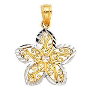 14K Gold Two Tone 14mm Flower Pendant - silverdepot