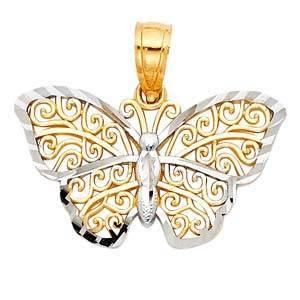 14K Gold Two Tone 20mm Butterfly Pendant - silverdepot