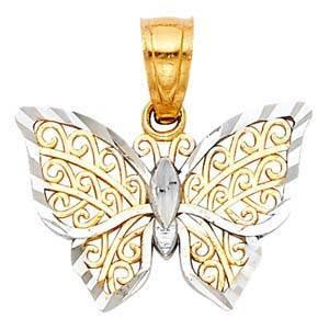 14K Gold Two Tone 15mm Butterfly Pendant - silverdepot