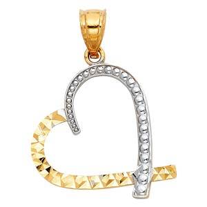 14k Two Tone Gold 20mm Heart Assorted Pendant