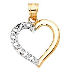 14k Two Tone Gold 20mm Heart Assorted Pendant