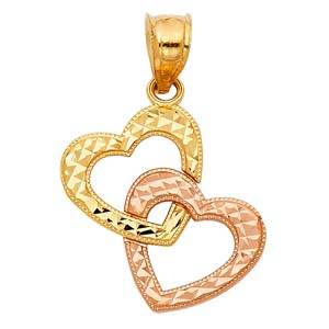 14k Two Tone Gold 18mm Double Heart Assorted Pendant