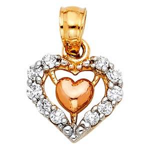 14k Two Tone Gold 10mm CZ Heart Assorted Pendant