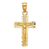 14K Yellow Gold 12mm Jesus Crucifix Cross Religious Pendant