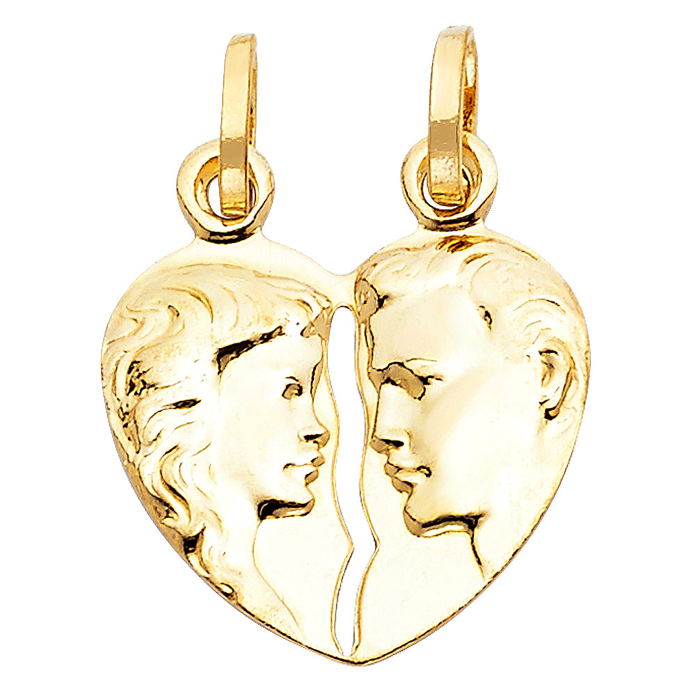 14K Yellow Gold 20mm Broken Heart Pendant
