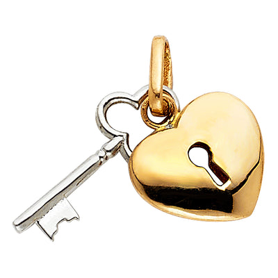 14K Two Tone 20mm Key to My Heart Pendant