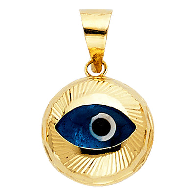 14K Yellow Gold 13mm Evil Eye Fluted Pendant