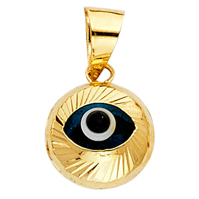 14K Yellow Gold 10mm Evil Eye Fluted Pendant