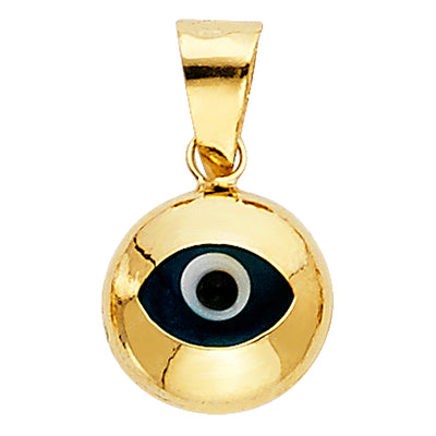 14K Yellow Gold 10mm Evil Eye Pendant