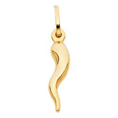 14K Yellow Gold 8mm Cornicello Italian Horn Pendant