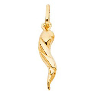 14K Yellow Gold 8mm Twisted Cornicello Italian Horn Pendant