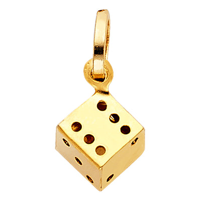 14K Yellow Gold 10mm Dice Pendant
