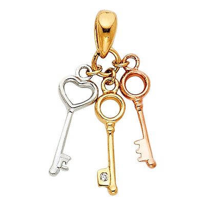 14K Tri Color 10mm Key to My Heart Pendant - silverdepot
