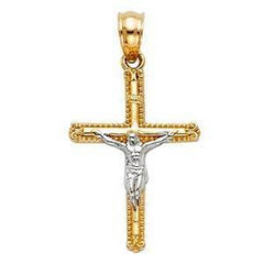 14K Gold 15mm Two Tone Jesus Crucifix Cross Religious Pendant