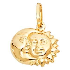 14K Yellow Gold 15mm Sun & Moon Pendant