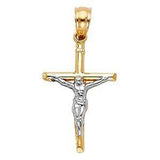 14K Gold 13mm Two Tone Jesus Crucifix Cross Religious Pendant