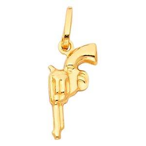 14K Yellow Gold 15mm Revolver Hand Gun Pendant