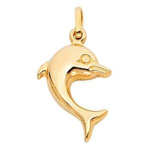 14K Yellow Gold 15mm Dolphin Pendant