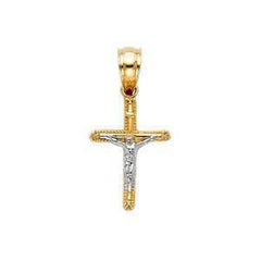 14K Gold 10mm Two Tone Jesus Crucifix Cross Religious Pendant