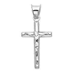 14K White Gold 12mm Jesus Religious Cross Crucifix Pendant