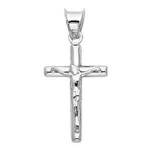 14K White Gold 12mm Jesus Religious Cross Crucifix Pendant
