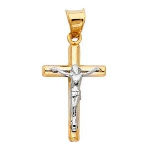 14K Two Tone 12mm Jesus Religious Cross Crucifix Pendant