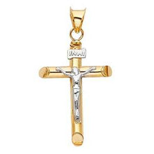 Load image into Gallery viewer, 14K Two Tone 15mm Jesus Religious Cross Crucifix Pendant