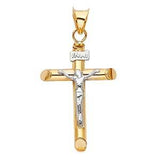 14K Two Tone 15mm Jesus Religious Cross Crucifix Pendant