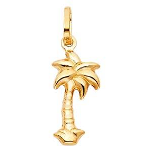 14K Yellow Gold 10mm Palm Tree Pendant