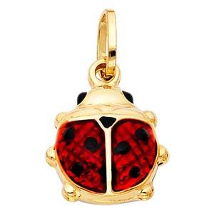 14K Yellow Gold 15mm Lady Bug Enamel Pendant