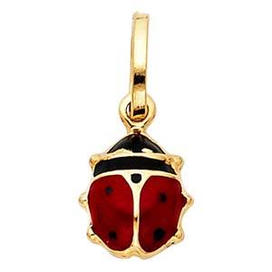 14K Yellow Gold 8mm Lady Bug Enamel Pendant