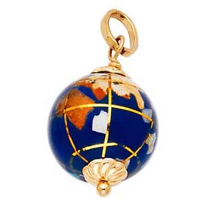 14K Yellow Gold 13mm Earth Globe Enamel Pendant