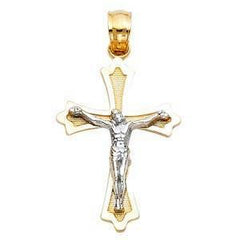 14K Gold 15mm Two Tone Jesus Crucifix Cross Religious Pendant