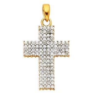14k Yellow Gold 15mm CZ Cross Religious Crucifix Pendant