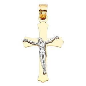 14K Gold 14mm Two Tone Jesus Crucifix Cross Religious Pendant - silverdepot