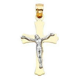 14K Gold 14mm Two Tone Jesus Crucifix Cross Religious Pendant