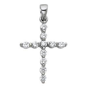 14k White Gold 15mm Cross CZ Religious Crucifix Pendant