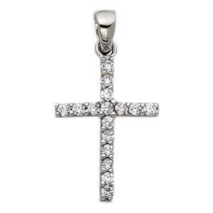 14k White Gold 12mm Cross CZ Religious Pendant