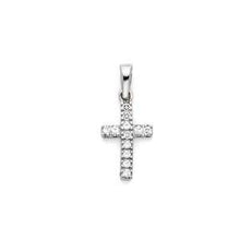 Load image into Gallery viewer, 14k White Gold 8mm Cross CZ Religious Pendant