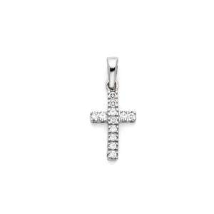 14k White Gold 8mm Cross CZ Religious Pendant