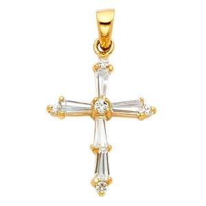 14k Yellow Gold 15mm Cross CZ Religious Pendant