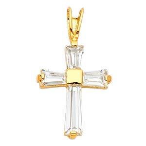 14k Yellow Gold 11mm Cross CZ Religious Pendant